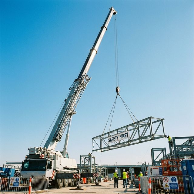 Gru in cantiere contro cielo azzurro